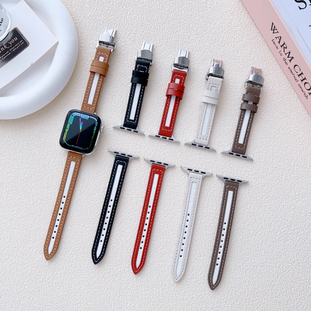 Leather Strap for Apple Watch 44mm 40mm 45mm 41mm 42mm 38mm Belt Bracelet Correa for iWatch Series 7 6 5 4 3 2 SE 8 Ultra 49mm