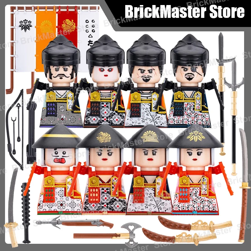 Blocs de construction d'armes de samouraï japonais, militaire médiéval, figurines de soldats d'action, armure d'épée, casque, drapeau, arc, briques, jouets cadeaux