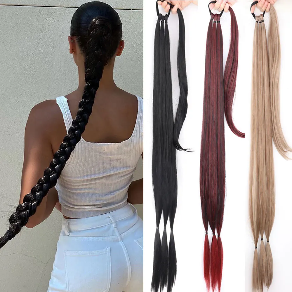 

MERISIHAIR Ponytail Extensions Synthetic Boxing Braids Ponytail Hair Rope For Women High Temperature Fiber Black Brown Ponytail