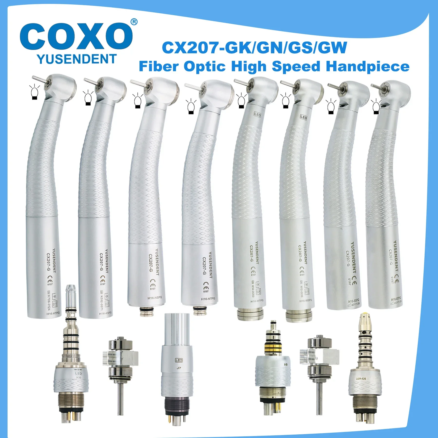 COXO-Dental turbina de alta velocidade, fibra óptica, gerador E, 6Pin, acoplador LED, apto para KAVO NSK, WH, Sirona, CX207