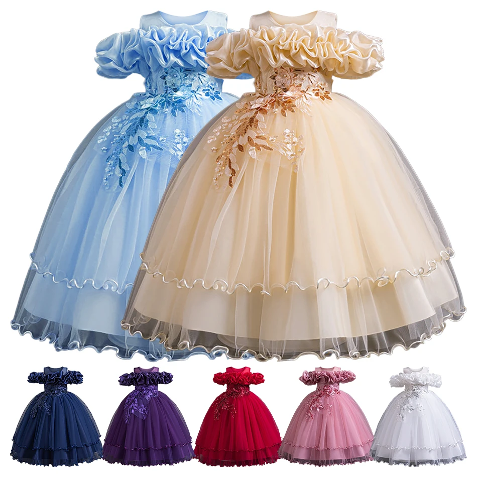 Elegant Stylish Off Shoulder High End Girls Tulle Casual Dress Beautiful Decorate Suitable Flower Girls and Birthday Celebration