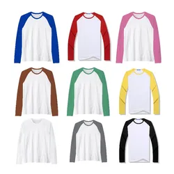 Sublimation Blank Tshirts Polyester Long Sleeve Polyester Raglan T-shirt Tee Tops Loose Clothes For Customize Image Logo