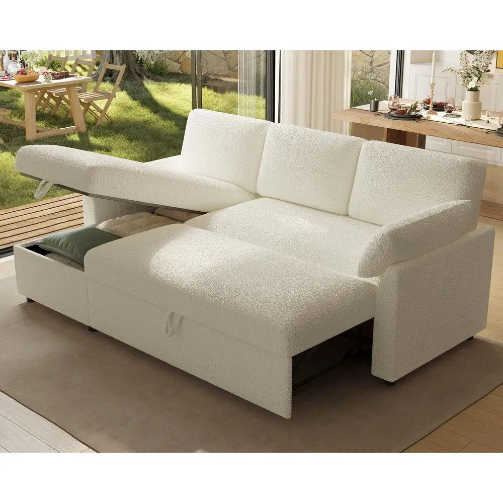 

Sleeper Sofa, 2in1 Sofa Bed with Storage Chaise, Pull Out Sofa Couch for Living Room, Guest Room, Boucle White
