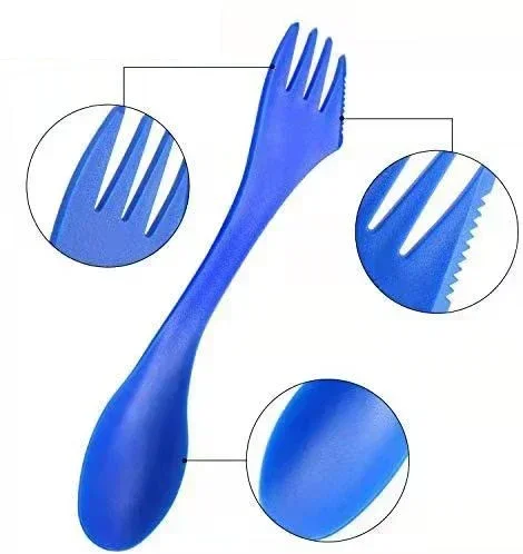 6ชิ้น/เซ็ต3 in 1อุปกรณ์พลาสติก Spork Combo เครื่องใช้บนโต๊ะอาหารอุปกรณ์ใช้ในการเดินทางช้อนส้อมที่ตัดเดินป่าตั้งแคมป์ปิกนิก