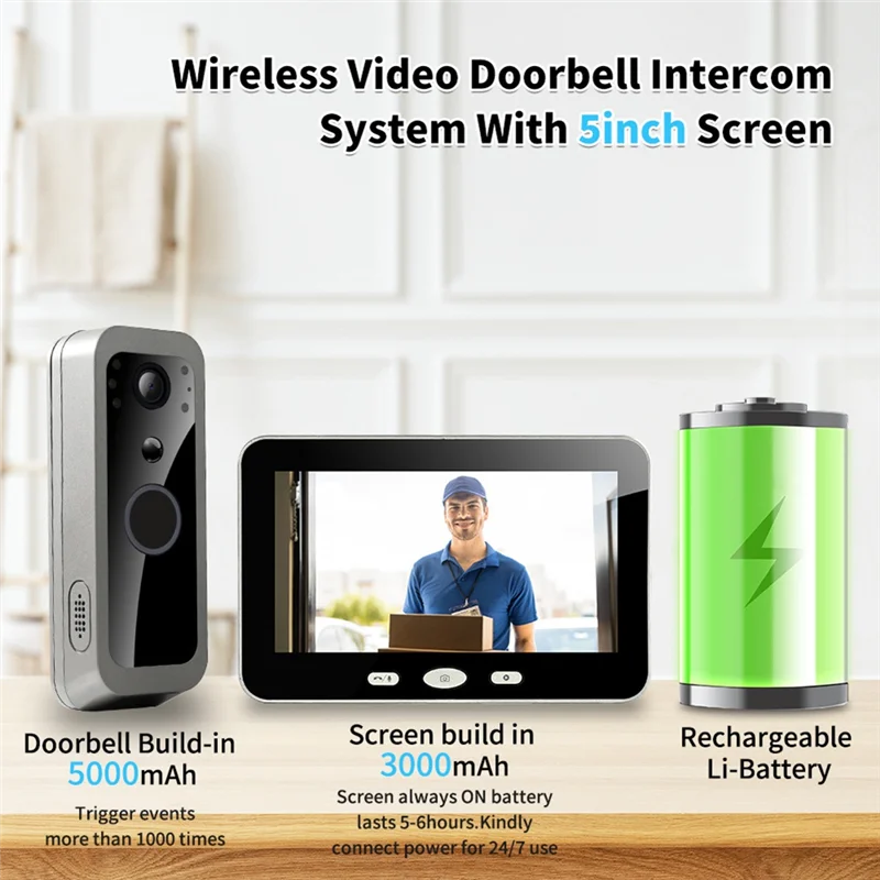 A92Z Tuya Outdoor Video Intercom 1080P HD 2MP Smart Wireless Door Camera System Wifi PIR Motion Detection With 5Inch Monitor