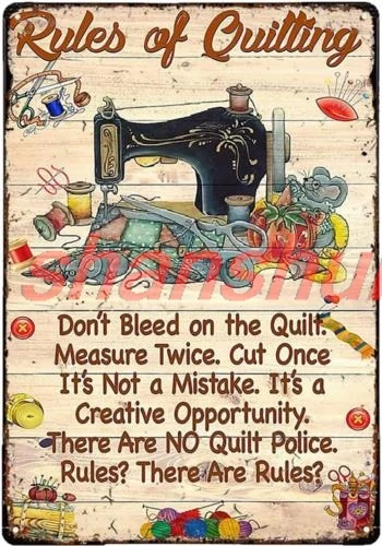 SHANSHUI Vintage Tin Metal Poster Sign Sewing Machine Rules of Quilting Retro Wall Art De 1pc