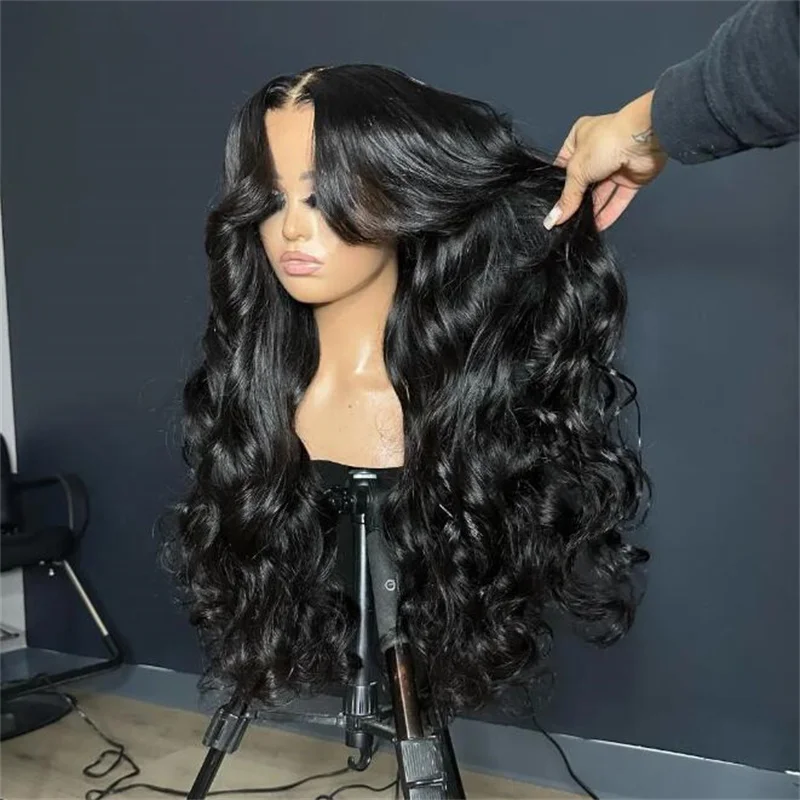 Peruca dianteira do laço preto pre-arrancadas para mulheres africanas, cabelo do bebê, macio, 180 densidade, glueless, 26in, longo, onda de água, resistente ao calor, diariamente