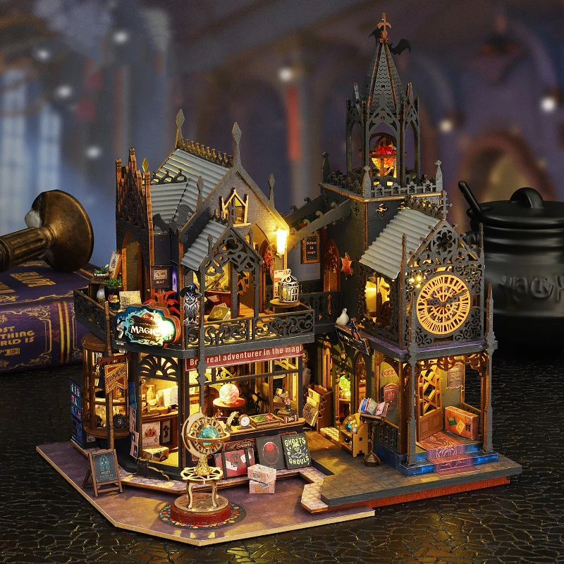 Kit modello in miniatura in legno fai-da-te Holo Magic City Cottage Case delle bambole Puzzle 3D Casa delle bambole con mobili per amici Regali di compleanno