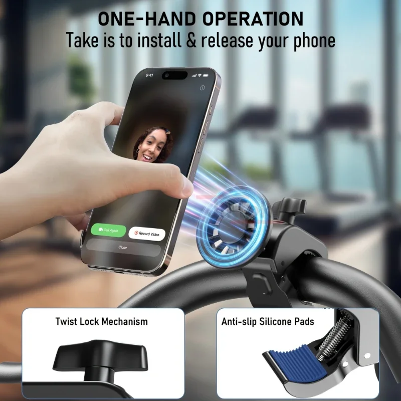 Magnetische Handyhalterung mit Schwerlastklemme und 360°-Drehung ° Drehbarer Rutschfester Saugnapf Kompatibel mit Laufband Golfwagen Kinderwagen – Detail 4