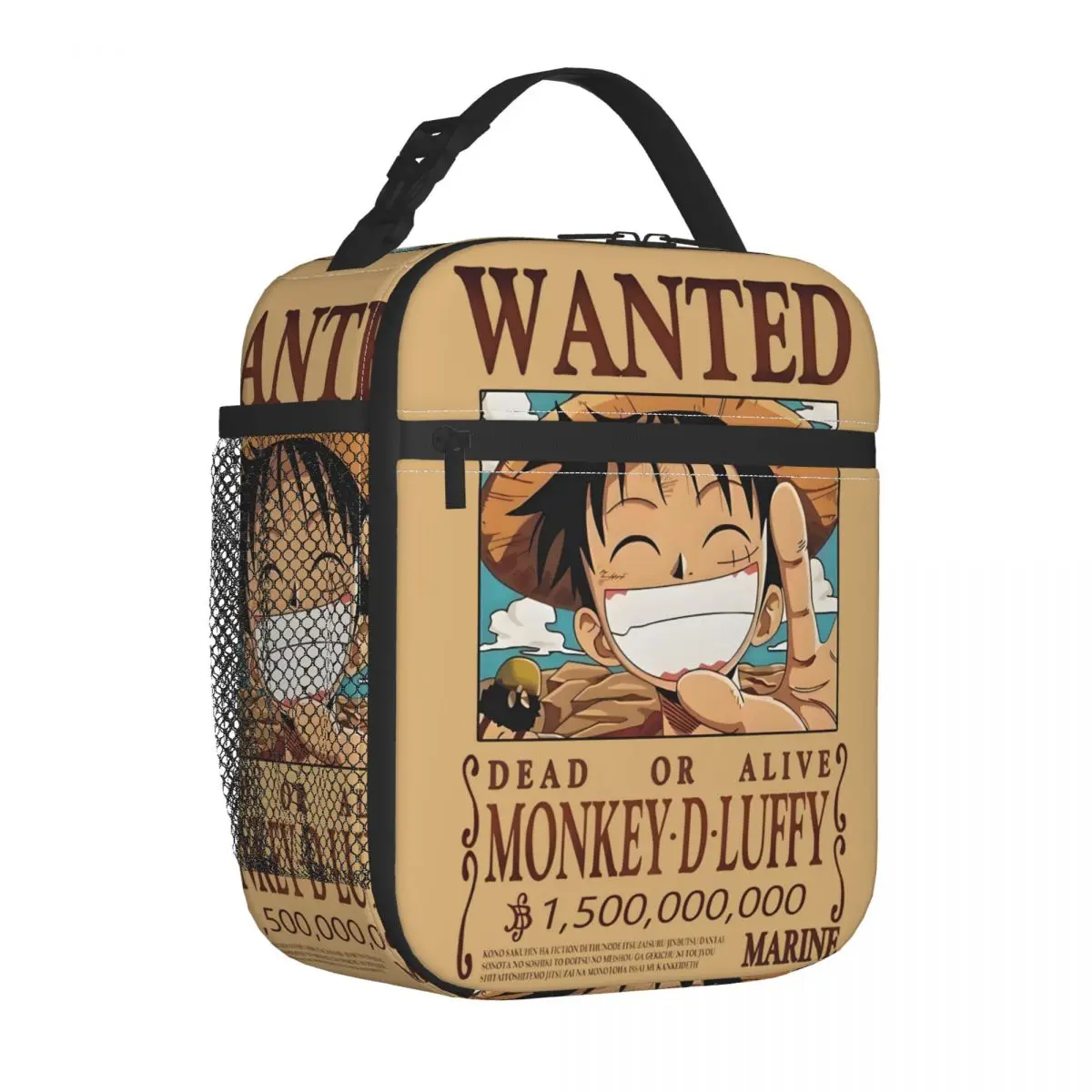 Custom Cartoon L-Luffy Wanted Portable Lunch Box Leakproof O-One P-Pieces Thermal Cooler Food Insulated Lunch Bag Office Work view 3