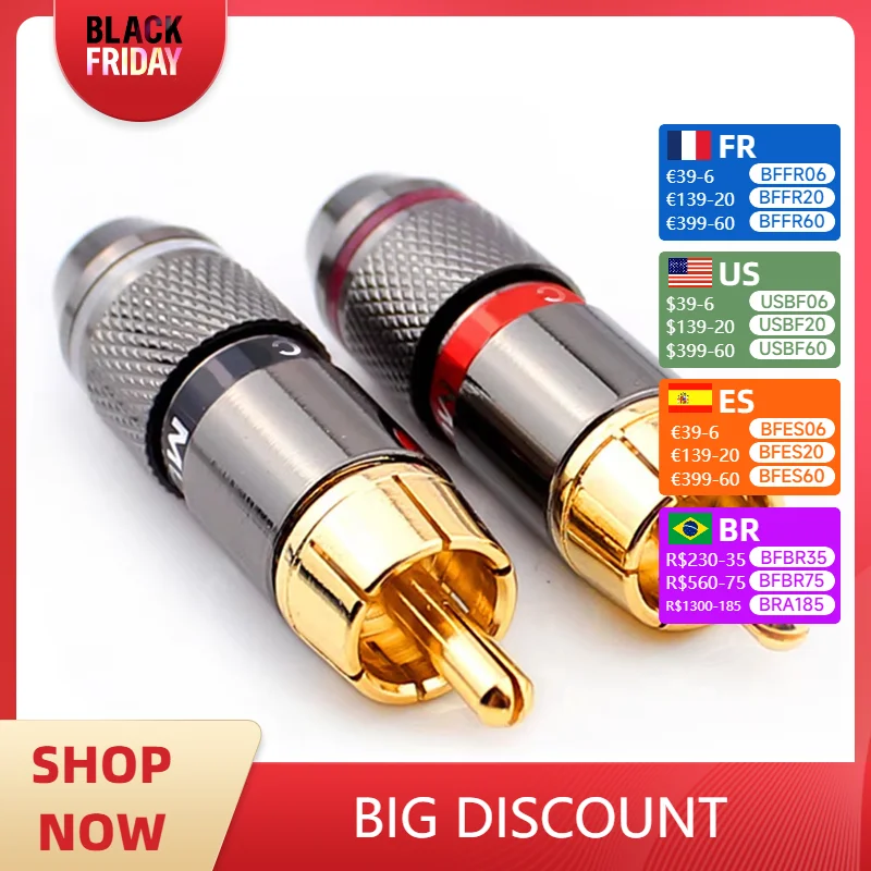 4/10PCS Male RCA Connector Plug Adapter Gold Plated HiFi Connector Jack Solderless Audio Video Speaker Amplifier Cable Connector