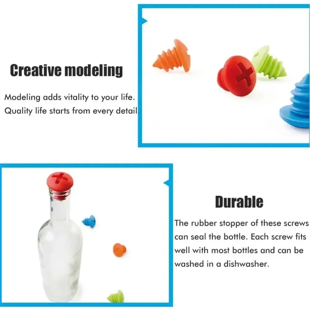 5PCS Screw Shape Silicone Wine Stopper - Airtight Leakproof Reusable, Grade Creative Home Bar Accessories for Party/Kitchen image 5