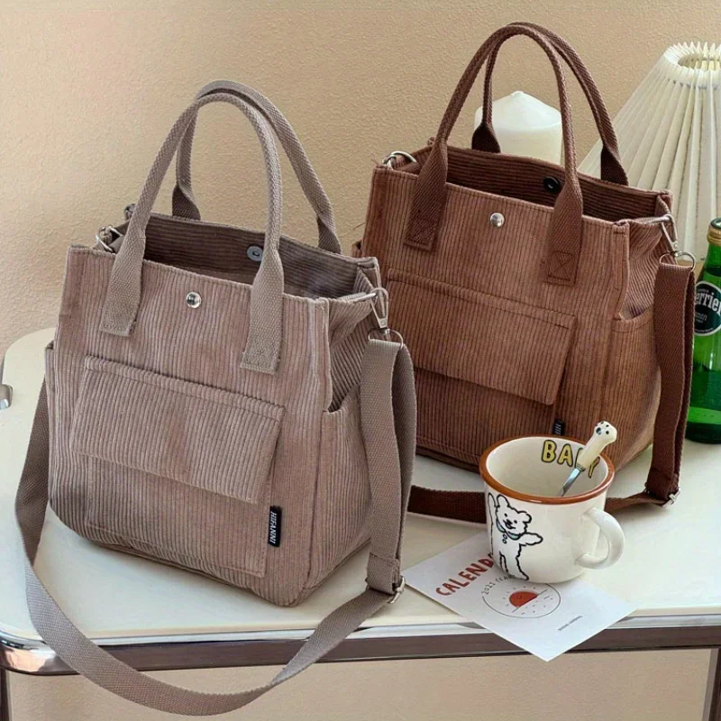 Neue Lässige Cord-Tragetasche für Damen, Große Schulter-Umhängetasche, Leichte Henkeltasche für den Täglichen Gebrauch und Pendeln – Detail 1