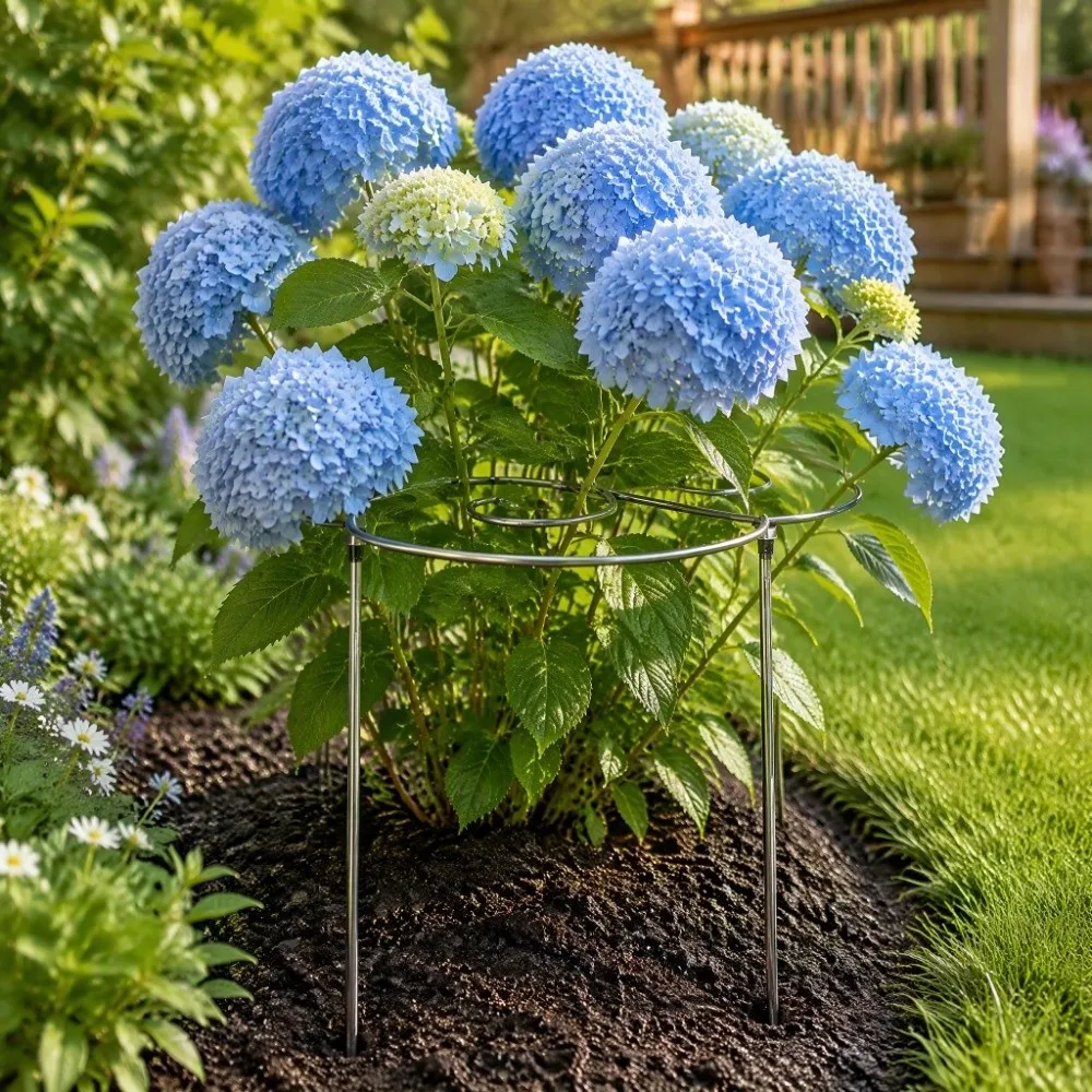 2PCS Durable Metal Plant Support Ring Round Ring Decorative Flower Support Stake Reusable Silver Flower Cage Stand Lawns