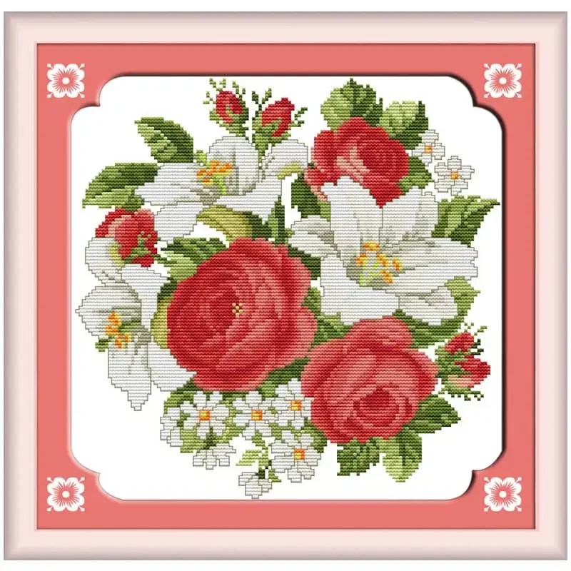 Flowers Rose Lily Patterns Counted Cross Stitch Set 11CT 14CT 16CT Stamped DMC Cross-stitch Kit Embroidery Needlework Home Decor