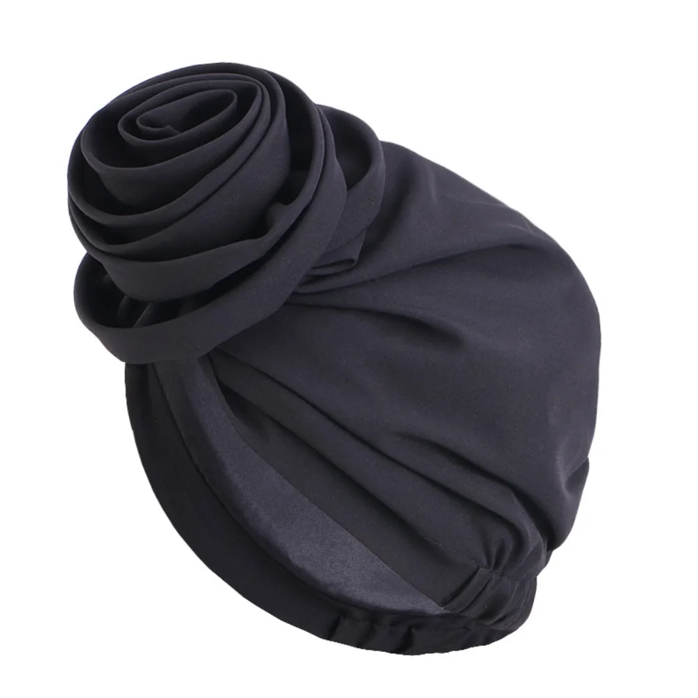 

Elegant Raw Silk Turban Caps Big Rose Flower Headwear Nigerian Wedding Geles Lightweight Breathable Bonnet Party Headgear