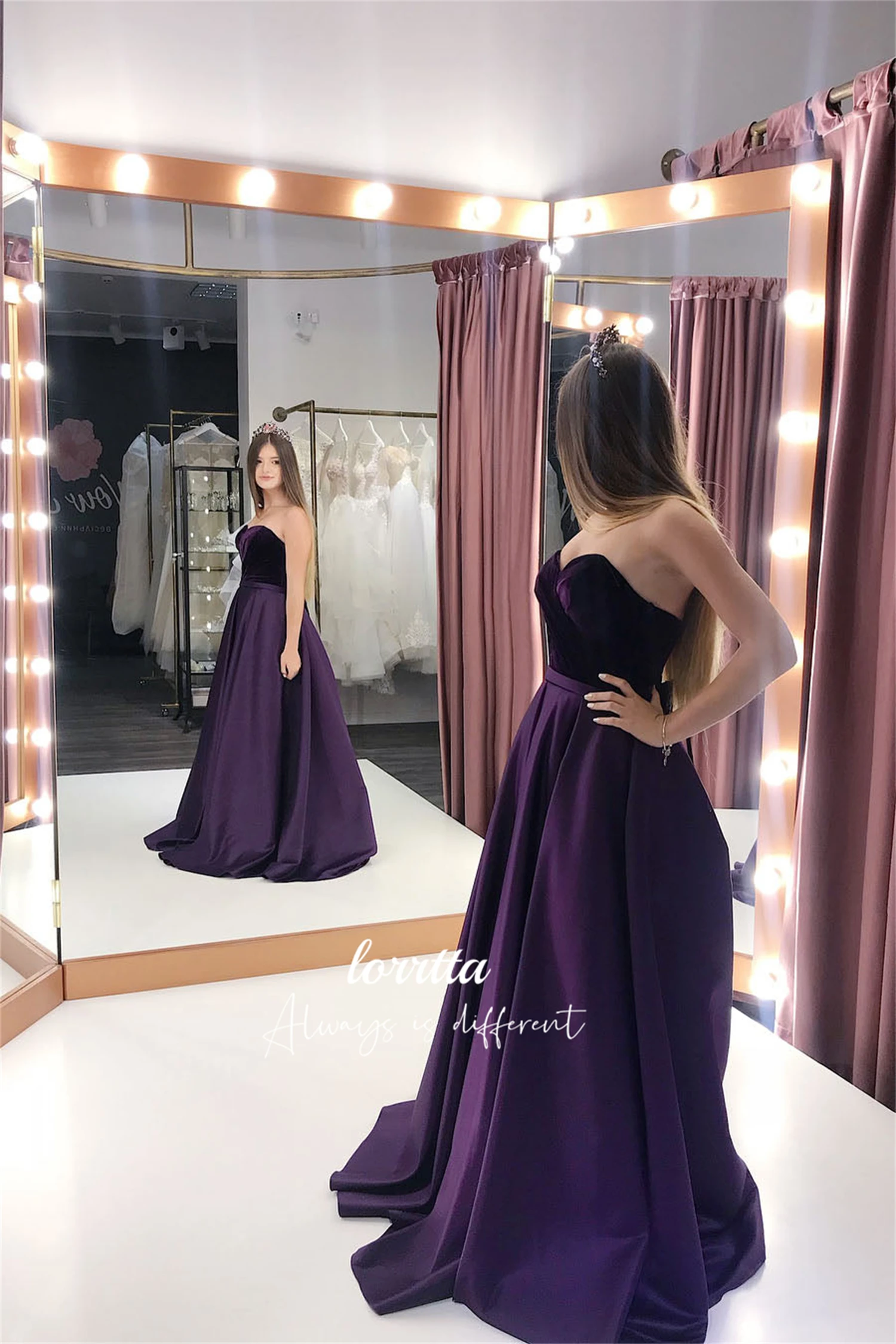 Lorrtta Velvet and Satin Strapless Graduation Gown Party Dress Line A Ball Purple Happy Sharon Evening Dresses Woman Elegant