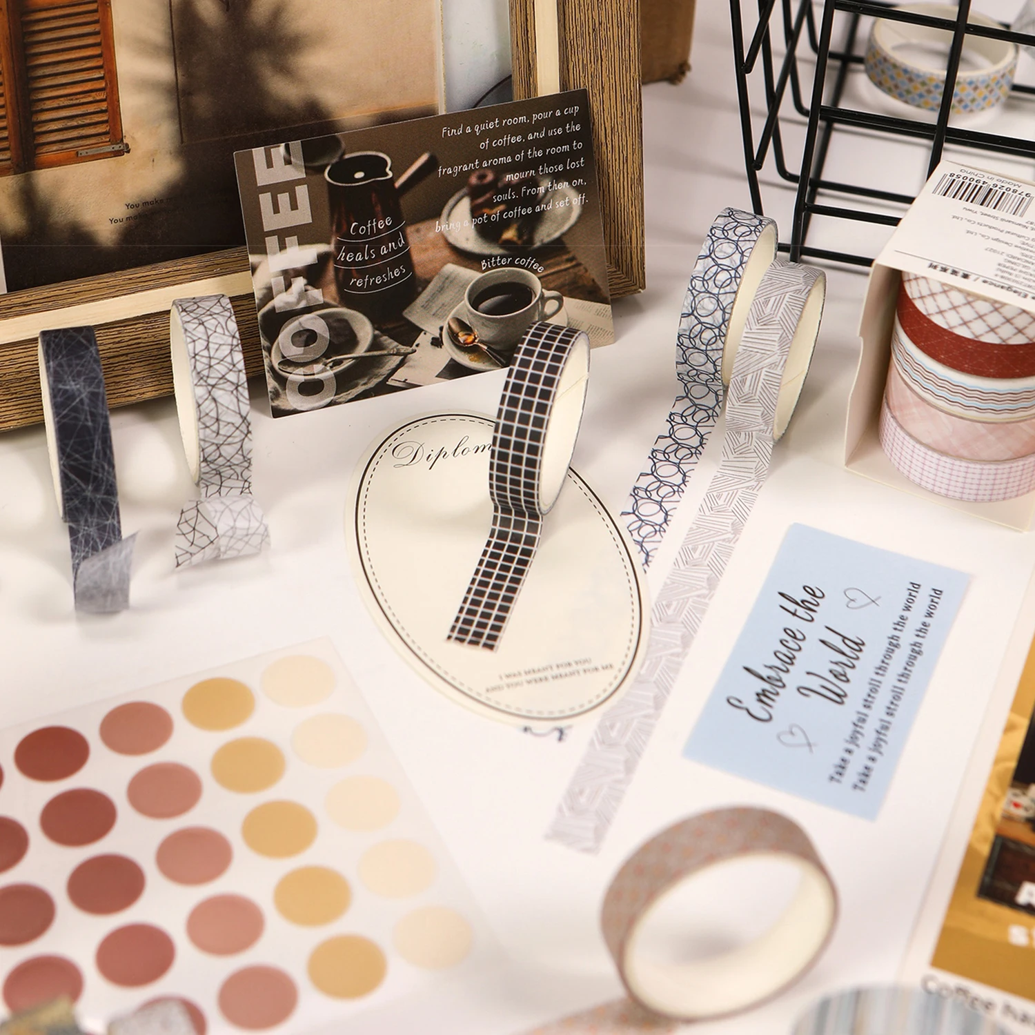 5pcs Striped Grid Basic Solid Color paper Washi Tape Adhesive Tape DIY Scrapbooking Sticker Label Masking Tape