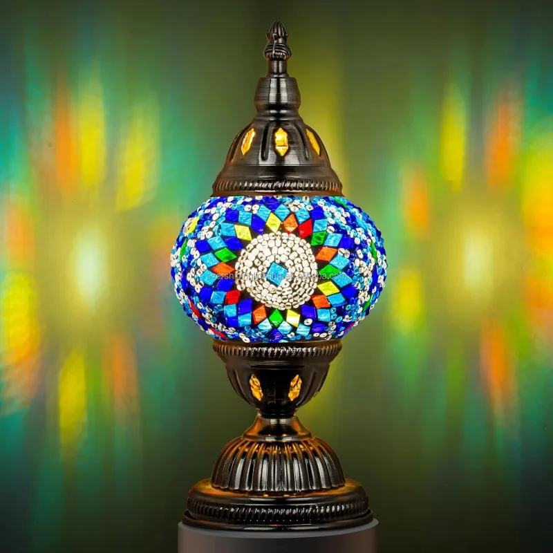 

Marrakech Moroccan Handmade Turkish Mosaic Glass Table Lamps with Bronze Base Bohemian Tiffany Style Bedside Lamps