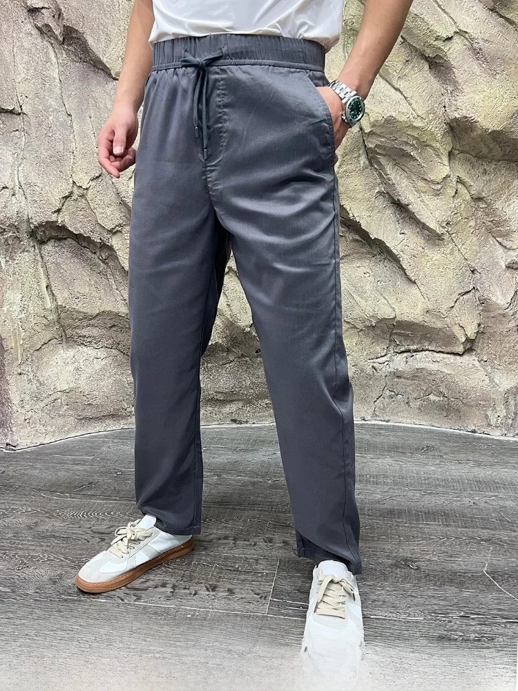 Cooling Fiber Mixed Hemp Lyocell Elastic Casual Pants Men's Spring Summer Straight Leg Elastic Waistband Comfortable Fit