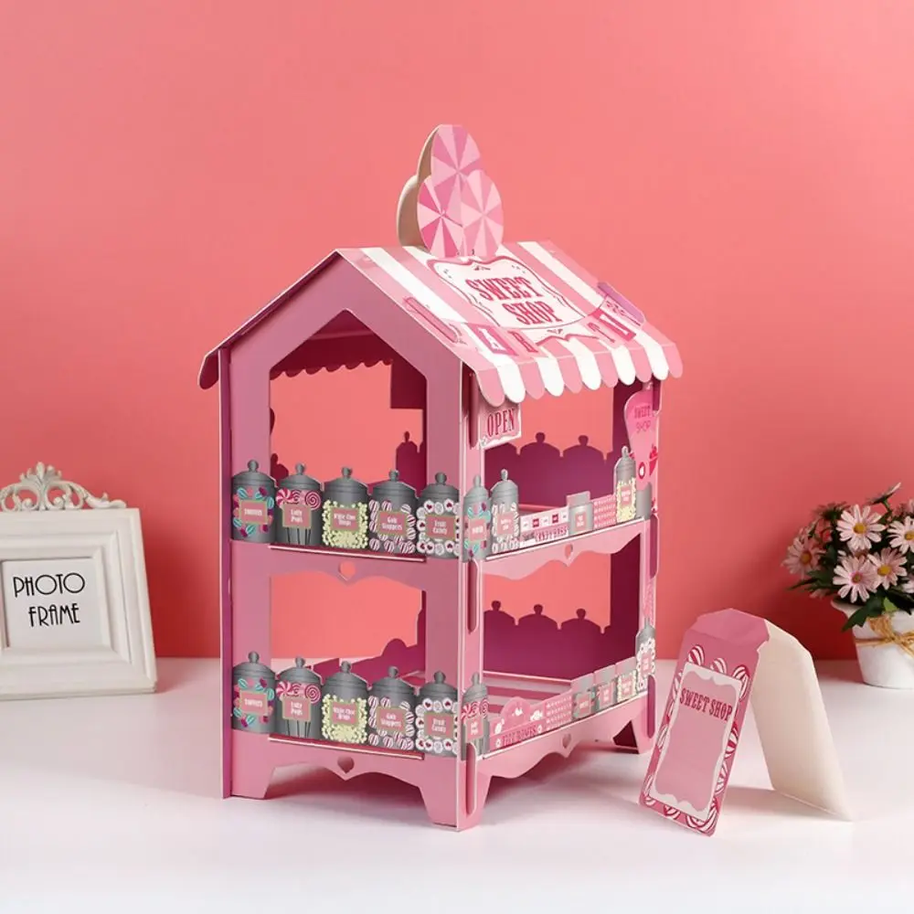 Dessert Display Rack 3 Layer Pink House Cupcake Stand Paper Thickened Bird Cage Cake Stand Disposable Cake Holder Children