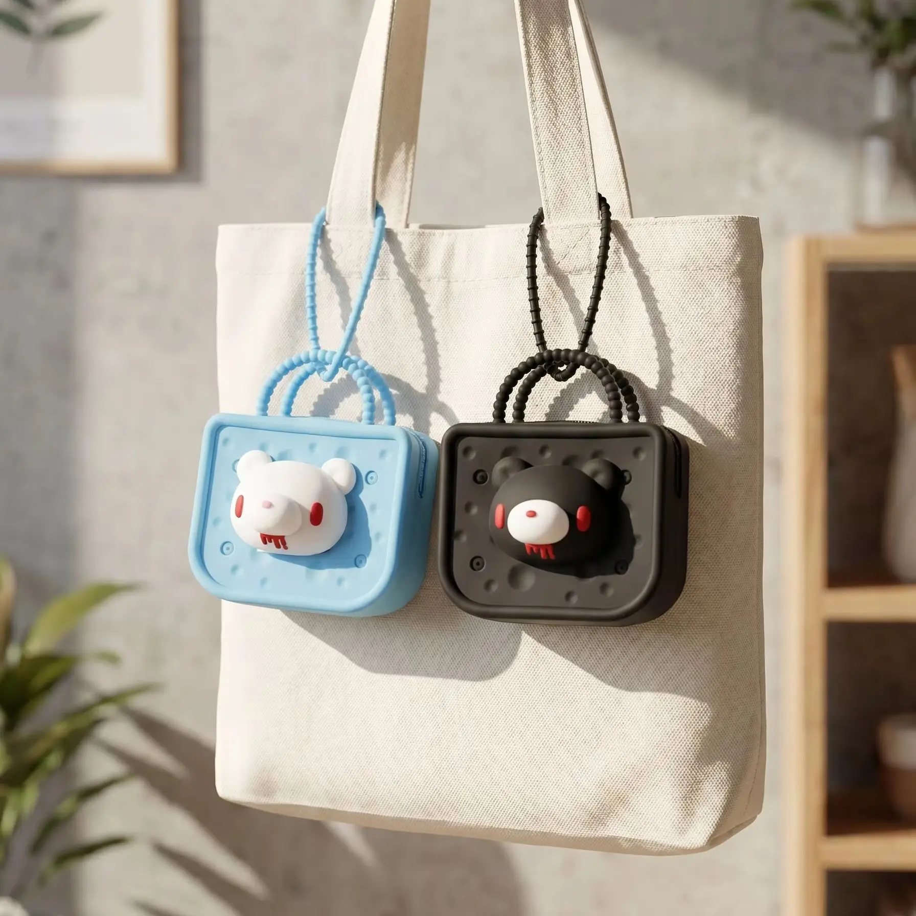 Cute Bear Silicone Mini Coin Purse Portable Cheese Shape Zipper Wallet Keychain Bag Earphone Storage Bag Small Card Holder Gift