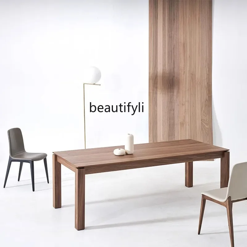 

PP Black Walnut Solid Wood Dining Table Designer Rectangular Modern Minimalist Desk Workbench