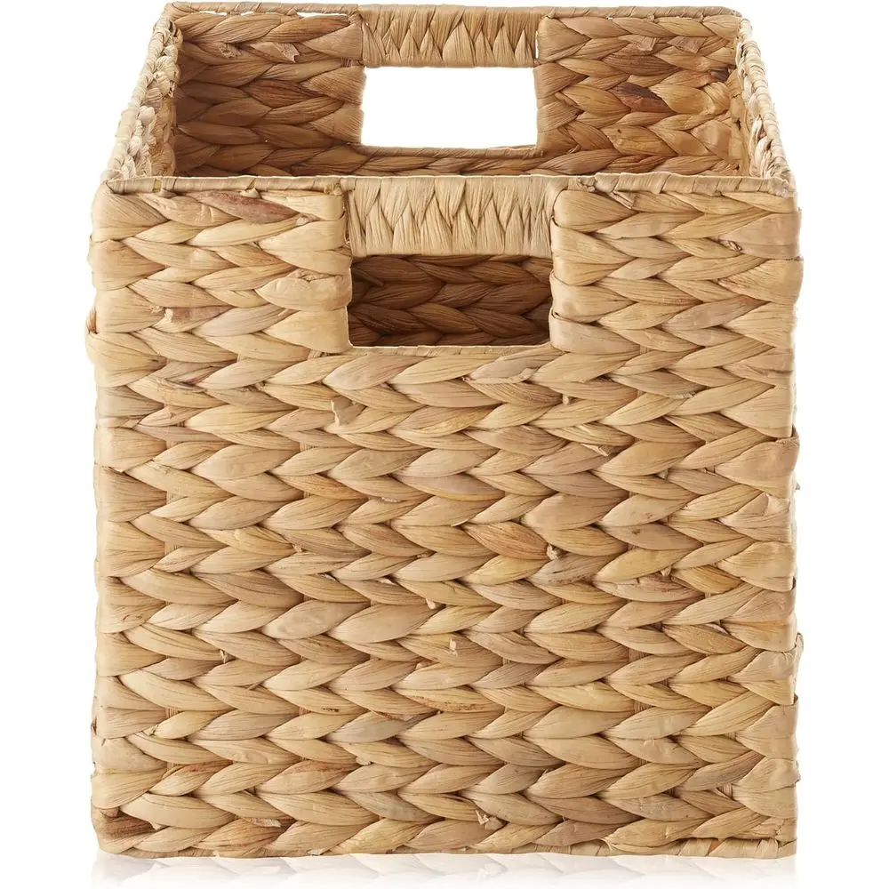 10.5" x 10.5" Water Hyacinth Storage Baskets, Natural - Set o 6 Collapsible Cube Organizers, Woven Bins or Bathroom, Bedroom, La - view 4