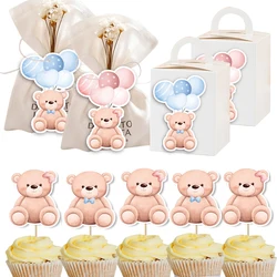50pcs Blue Pink Balloon Bear Stickers Carton Hanging Tags Baby Shower Kids Birthday Party Decorations Gifts Packaging Supplies