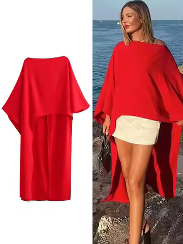 HH Women Asymmetrical Dress Solid Casual Loose Cape Style Long Dresses 2024 Woman Elegant Evening Dress vestido