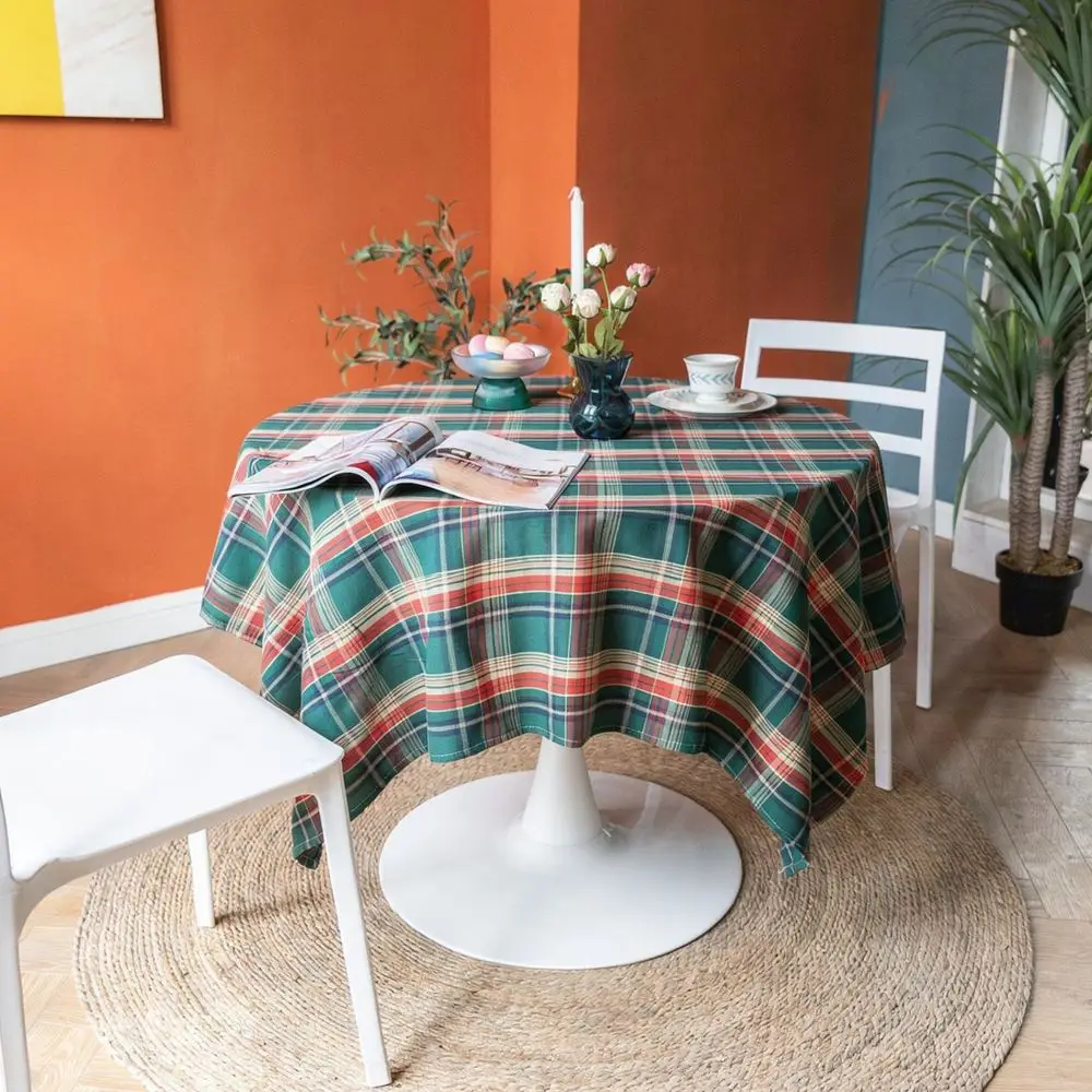 Farmhouse Tartan Tablecloth Cotton Linen Textile Rustic Home Decor Dining Room Table Cover Durable Fabric Mat