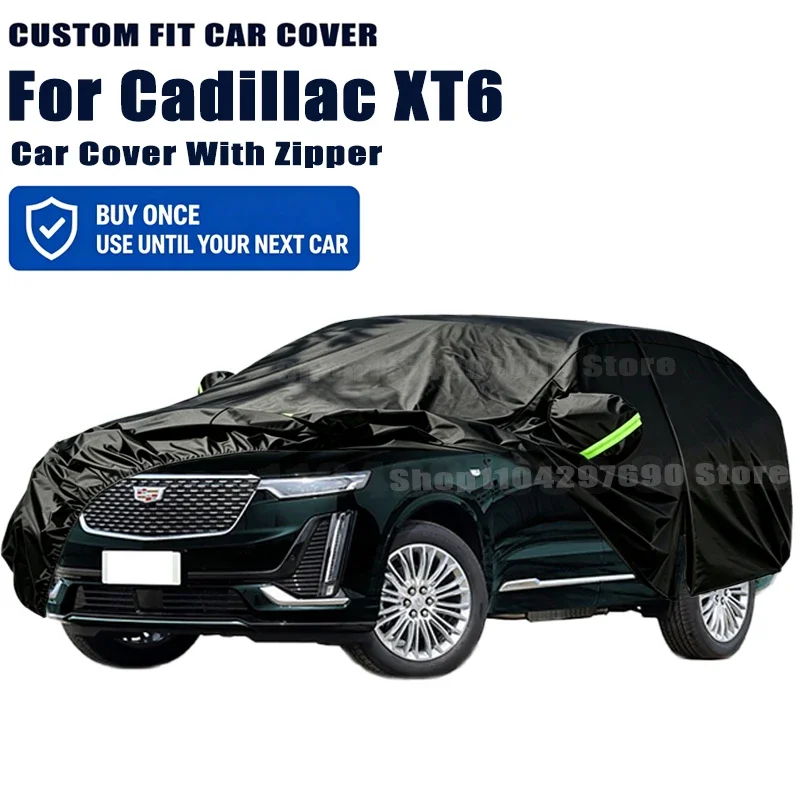 For Cadillac XT6 Outdoor Full Car Cover With Zipper Snow Cover Sunshade Waterproof Dustproof Exterior Protection