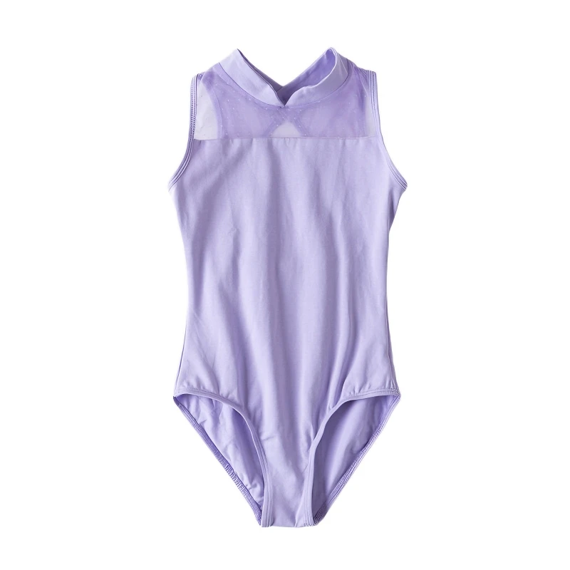 

Kids Girls Ballet Leotard Mesh Splice Sleeveless Gymnastics Bodysuit for Dance Training