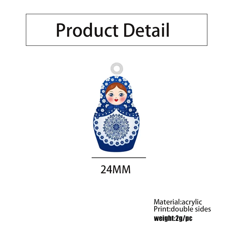 Matroshka Russian Dolls Acrylic Charms Double Sided Painting Matryoshka Girl Epoxy Planar Charm For Earrings Jewelry Accessories