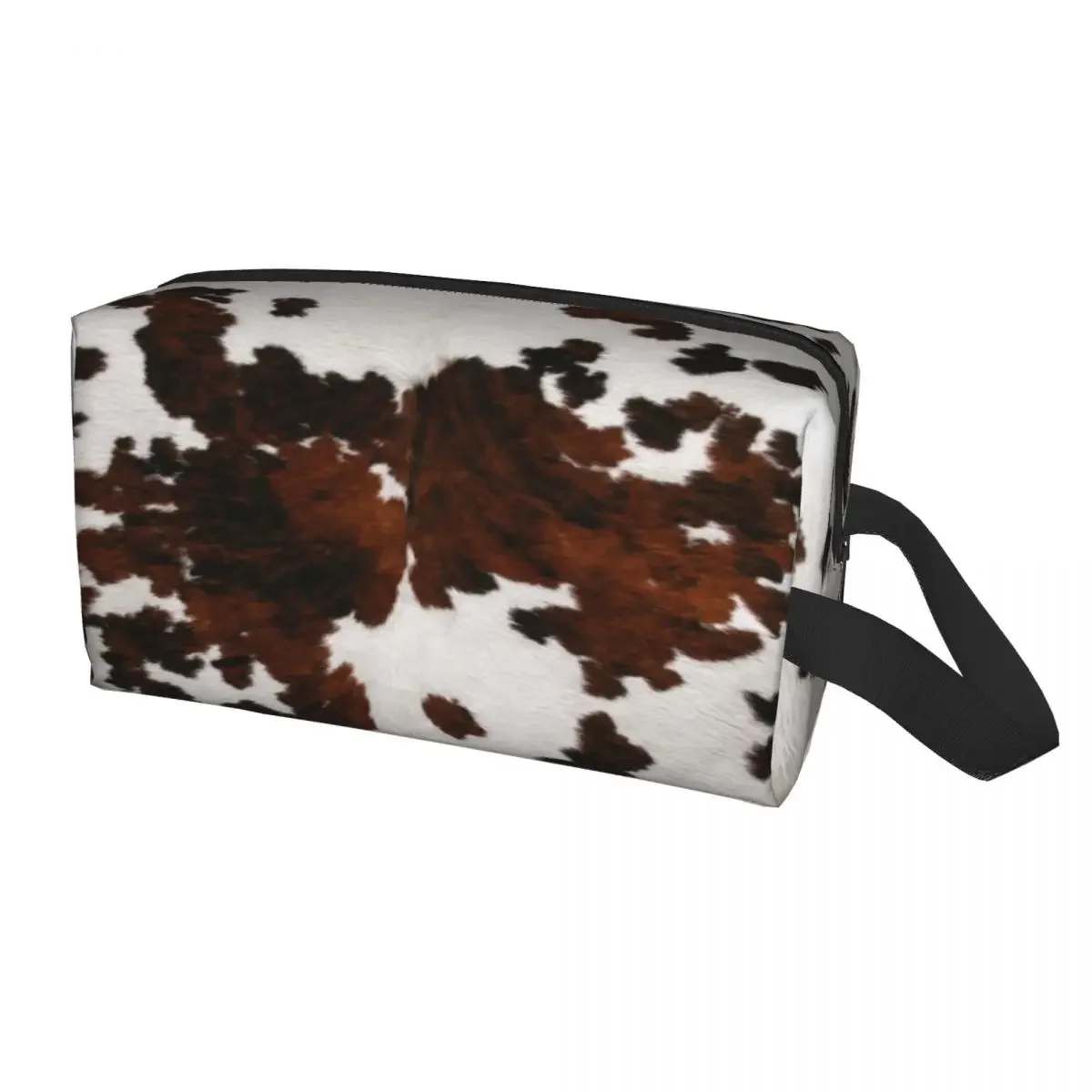 Faux Fur Cowhide Texture Cosmetic Bag Large Capacity Animal Hide Pattern Skin Leather Makeup Case Beauty Storage Toiletry Bags