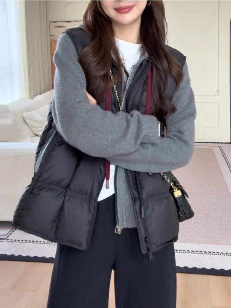 

Корейский Sle, повседневный свободный модный хлопковый жилет, осенне-зимний женский круглый топ без рукавов, удобная молния...