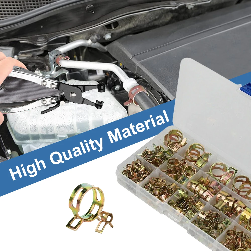 Obrázek 6: 115PCS auto & kamion jaro klipů palivo mazat voda hadicové klip dýmka trubice svěrka spojovací materiál s 1ks hadicové svěrka kleště sada 6-22mm 15 rozměr