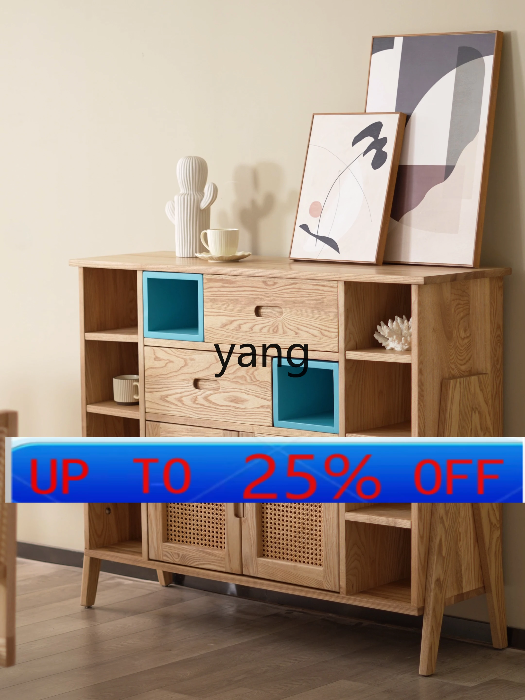 

CX Solid Wood Sideboard White Wax Log Small Apartment Storage Side Cabinet