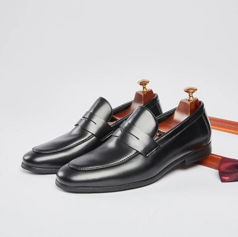 Size 38-45 Spring Autumn Mens Penny Loafers Genuine Leather Hand Painted Slip On Dress Shoes Men Wedding Casual Business Shoes