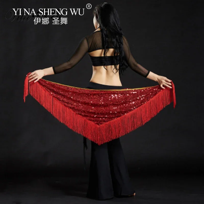 

Пояс-шарф для танца живота с бахромой и пайетками, треугольный, восточный, для танца русалки, аксессуар для женского костюма