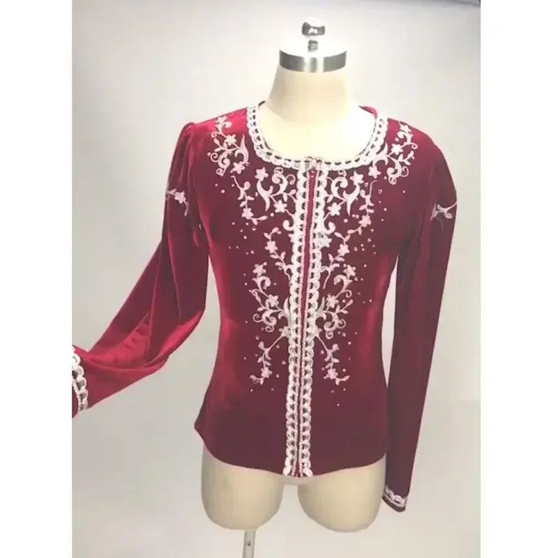 Princes Red Long Sleeve Tunic Ballet Outfit, Professional Man Costumes For Ballet Stage Shows