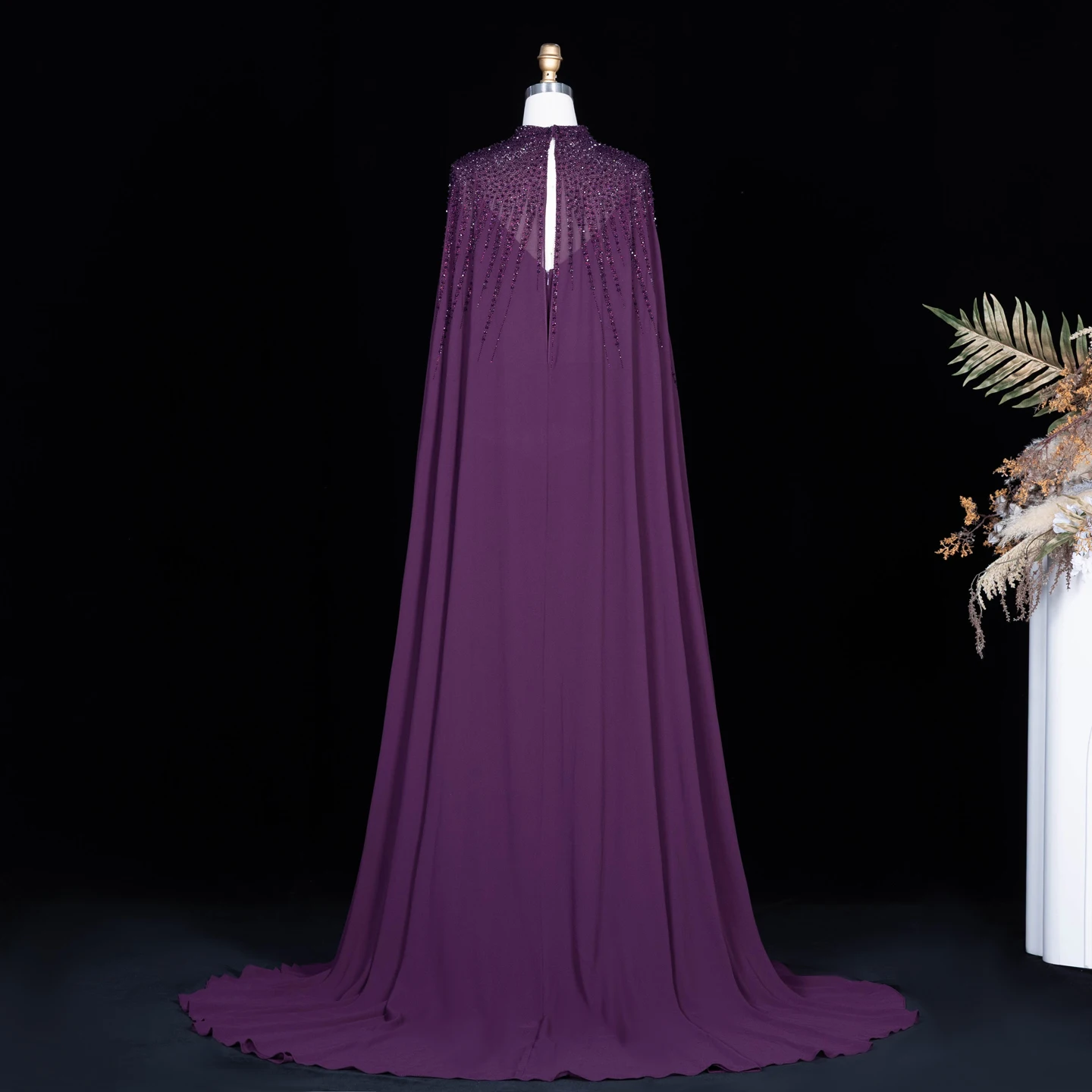 Sharon Said Abendkleider Luxuriöse Meerjungfrauen-Kleider mit V-Ausschnitt, Chiffon, Kristallen, Arabisch, Dubai, formelle Partykleider mit Umhang SS074 Maßanfertigung – Detail 13