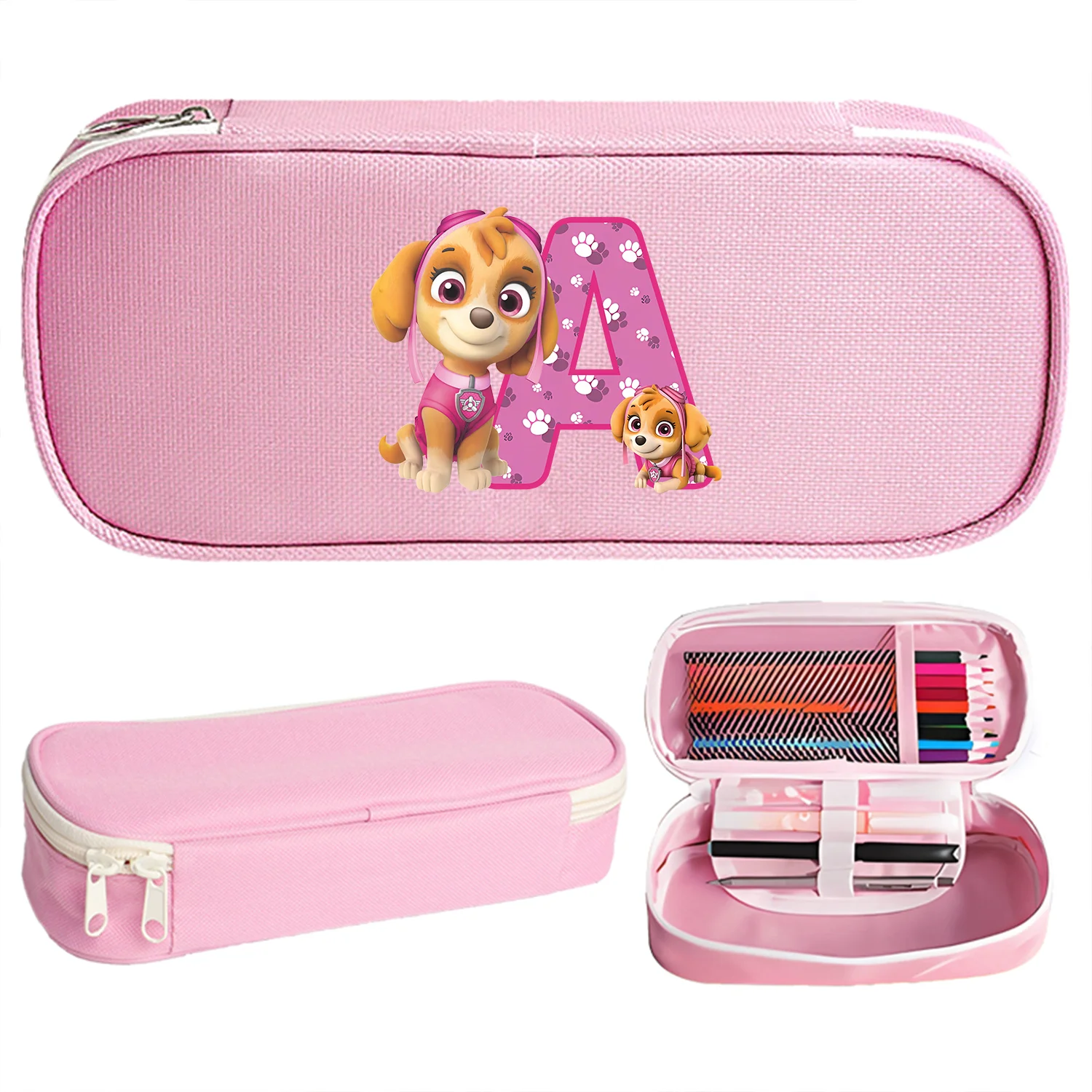 Paw Patrol Skye Federmäppchen mit A-Z-Buchstaben, Cartoon-Stifttasche, Kunstbedarf für Schüler, rosa Stifttaschen, Kawaii, Schule, Büro, Schreibwaren, Geschenk