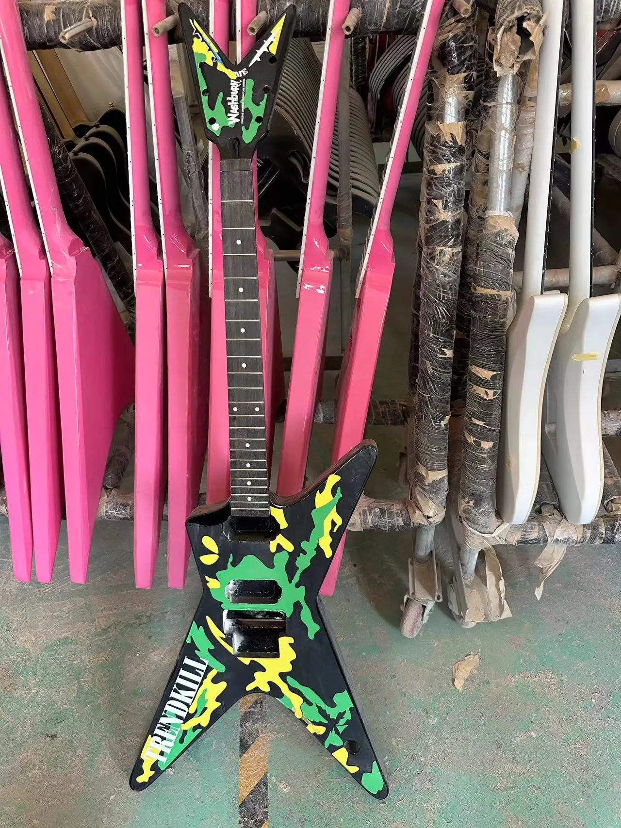 Colorful Skull Dimebag Custom Electric Guitar 6strings Washbu.n Skull Body Free Ship