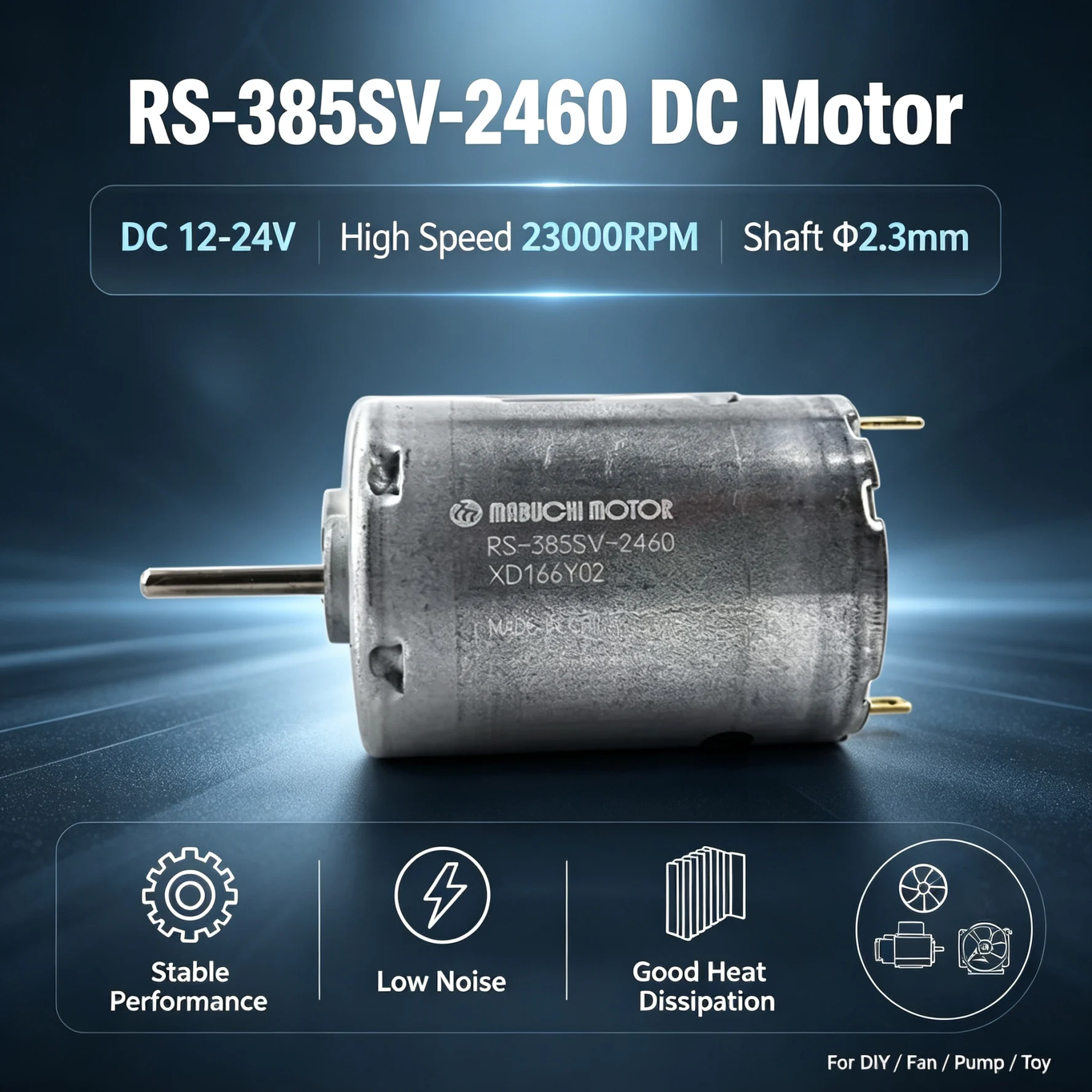 Mabuchi RS-385SV-2460 12-24V 23000RPM Micro Brushed DC Motor MIni 28mm High Speed for DIY Hair Dryer Air Blower Toys​