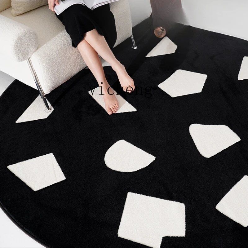 ZF Fashionable Simple round Carpet Bedroom Cloakroom Dressing Table Chair Cushion Black High-Grade