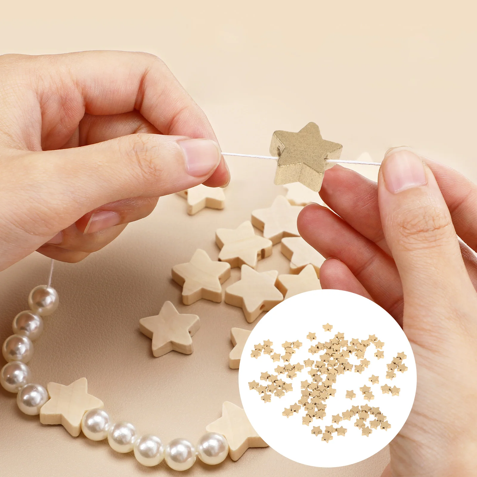 

100 Pcs Portable Child Kids Projects Wooden Star Buttons for Crafts Pentagram Disc