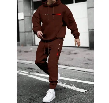 Unisex Paris Letter Print Hoodie And Drawstring Sports Set Casual Fashionable Streetwear for Men And Women Winter Season