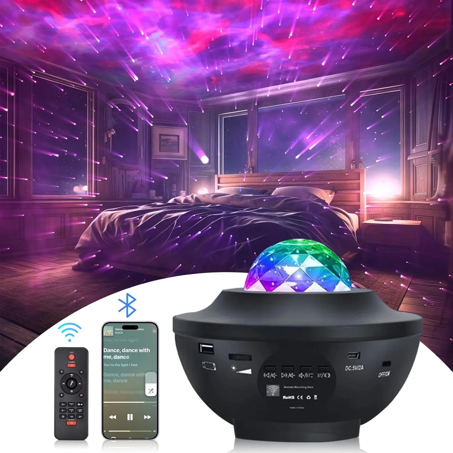 

Star Projector Galaxy Projector Night Light Sky with Remote Control LED Nebula Cloud Music Moving Ocean Wave for Bedroom Game