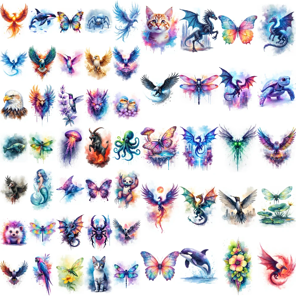 28pcs Temporary Tattoo Waterproof Long-lasting Body Stickers Cat Shark Jellyfish For Chest Cheeks Shoulders